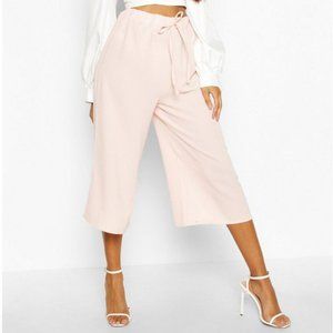 Tie Waist Woven Crepe Culottes